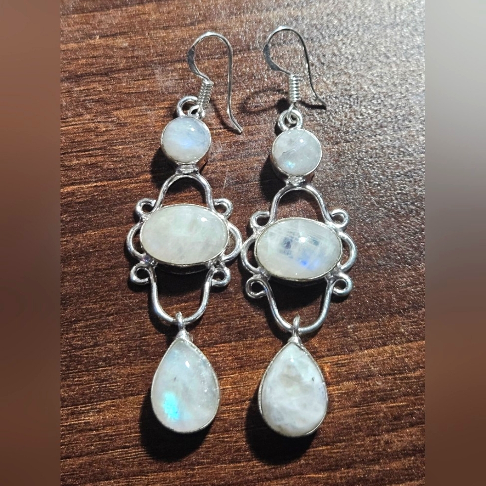 Moonstone Gemstone Handmade 925 Sterling Silver Jewelry Earring